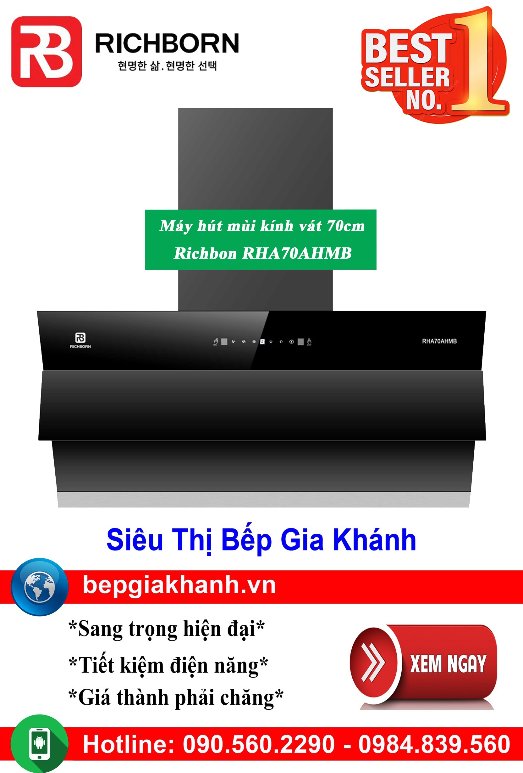 [HCM]Máy hút mùi cảm ứng vẫy tay 70cm Richborn RHA70AHMB, máy hút mùi nhà bếp, máy hút mùi bếp, máy hút mùi kính cong, máy hút mùi canzy, máy hút mùi mini, máy hút mùi âm trần, máy hút mùi electrolux, may hut mui