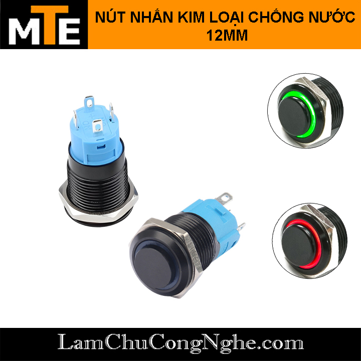 Nút nhấn nhả, nút nhấn đề có đèn 12mm 12V vỏ sơn tĩnh điện chống nước