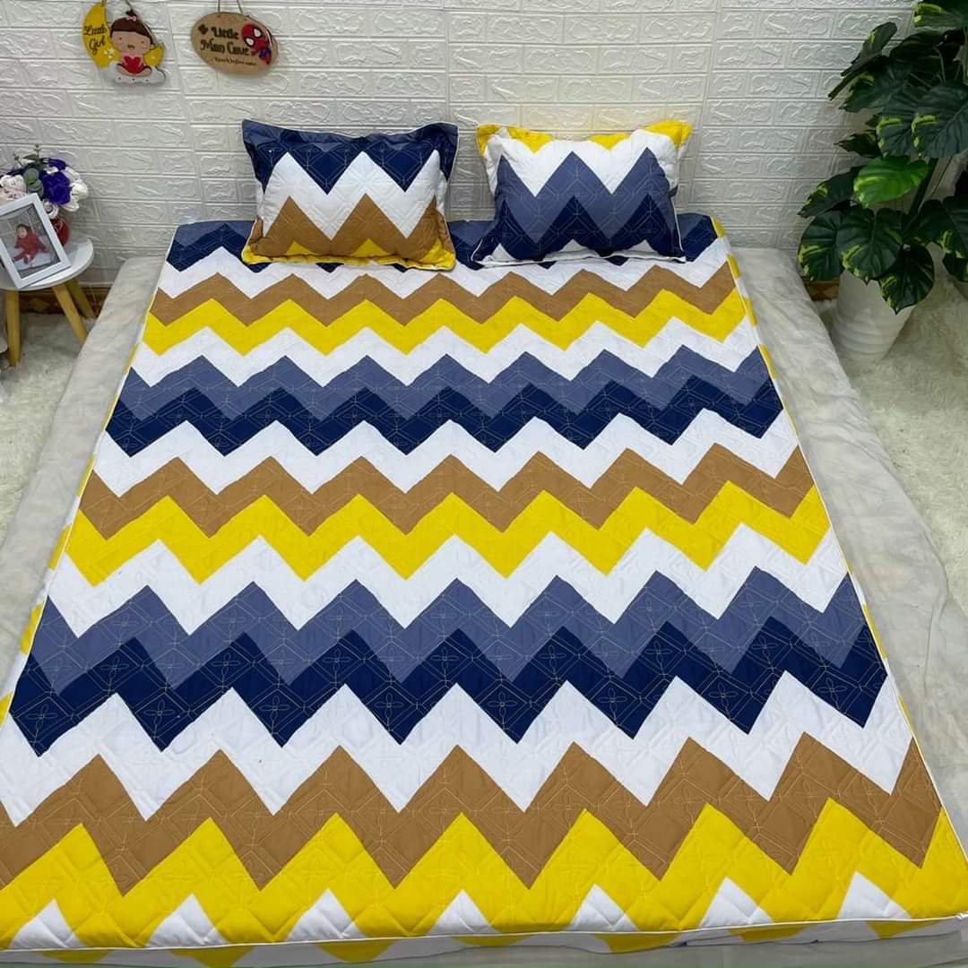 (Bán chạy No1) 💜 Bộ Ga Chun Kèm 2 Vỏ Gối Trần Bông Siêu Dày Dặn Mẫu Kẻ Zigzag (Từ 1M2->2M2) - Nhiều