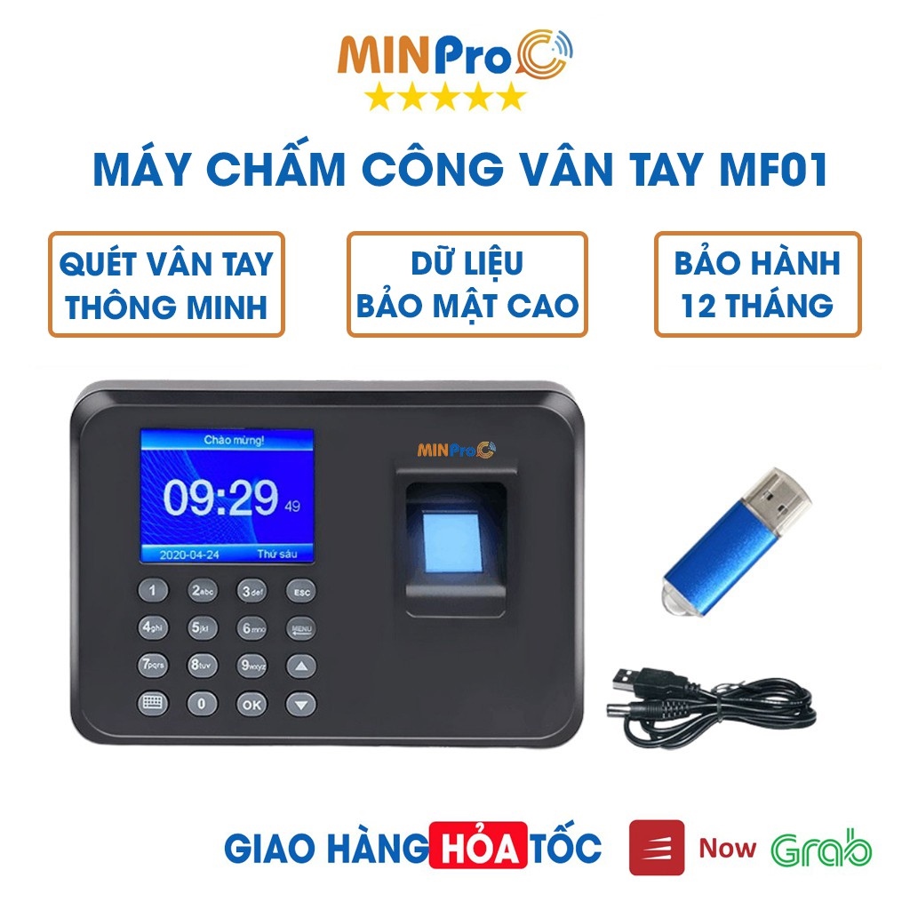 Máy chấm công vân tay MINPRO MF01 (Tặng USB quét dữ liệu cực nhanh) chính hãng 100