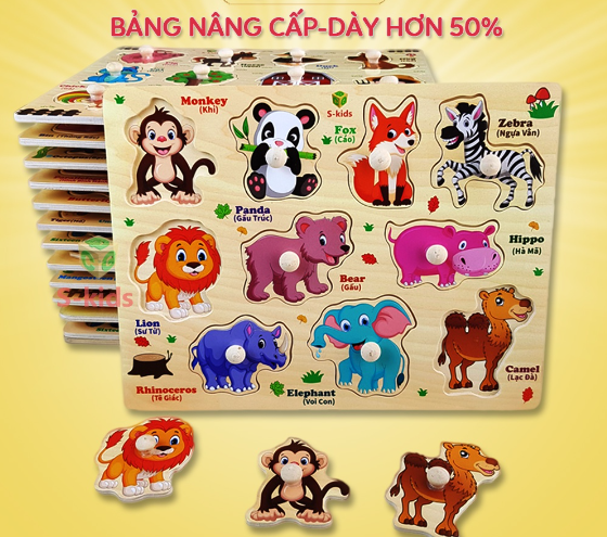 Bảng ghép hình núm gỗ thông minh cho bé