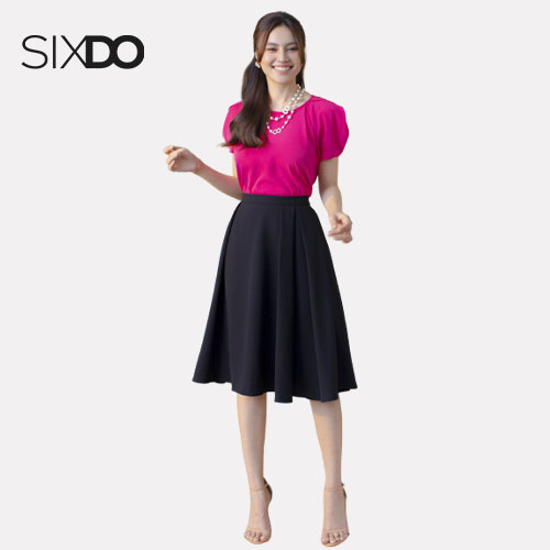 Chân váy đen xếp ly hai bên sườn SIXDO