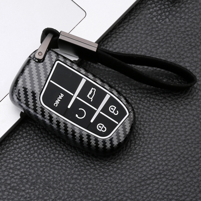 ┇✘ Obudowa kluczyka do samochodu z włókna węglowego pokrywa dla Jeep Fiat Renegade 2014 2015 Grand Cherokee Chrysler 300C Dodge Ram 1500 Freemont