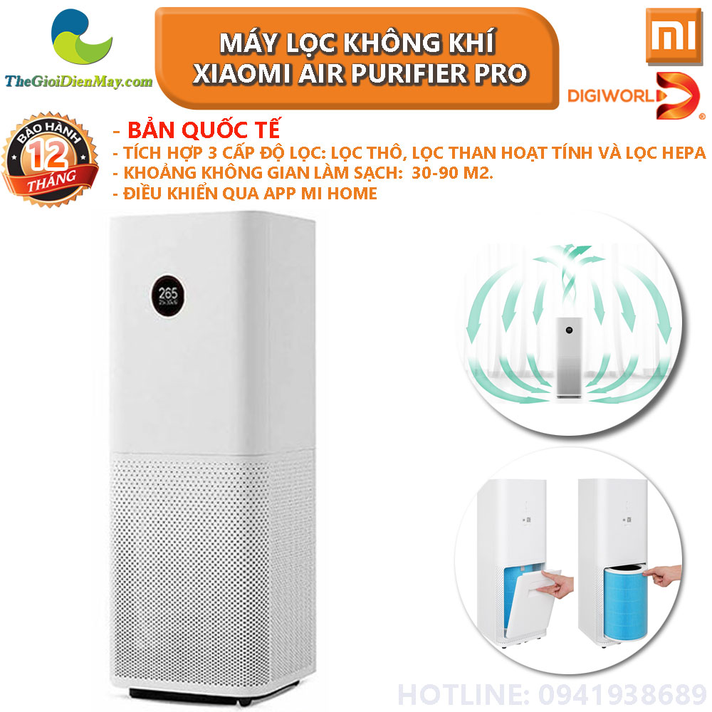 Máy lọc không khí Mi Air Purifier Pro global version bảo hành 12 tháng Phân phối bởi DigiWorld