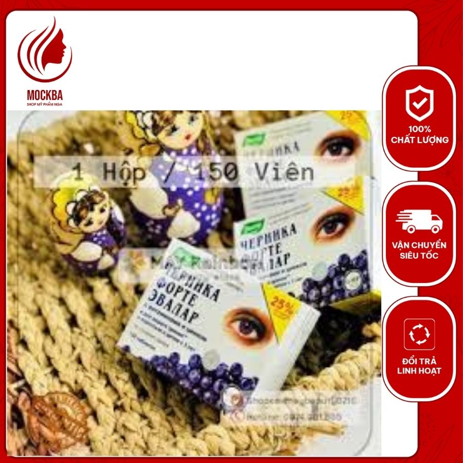 Viên uống hỗ trợ bổ mắt, sáng mắt Việt Quất Blueberry Nga 150v - bổ sung kẽm và nhiều vitamin nhóm B, kẽm , F, silic