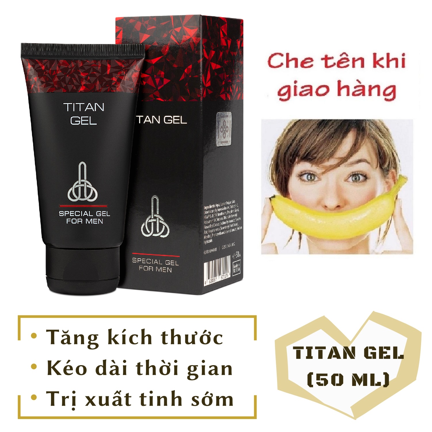(Lô mới nhất) Titan Gel Nga cao cấp - Gel dành cho nam - hàng chính hãng - tăng kích thước cho cậu bé (Che tên khi giao hàng)