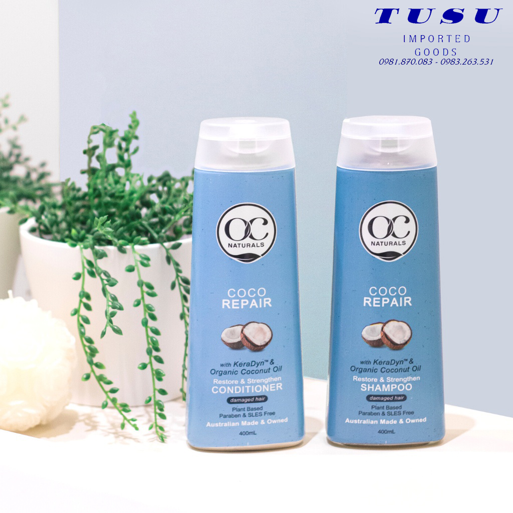 Dầu gội phục hồi tóc hư tổn coco repair oc naturals chiết xuất dầu dừa làm sạch sâu nuôi dưỡng da đầu 400ml