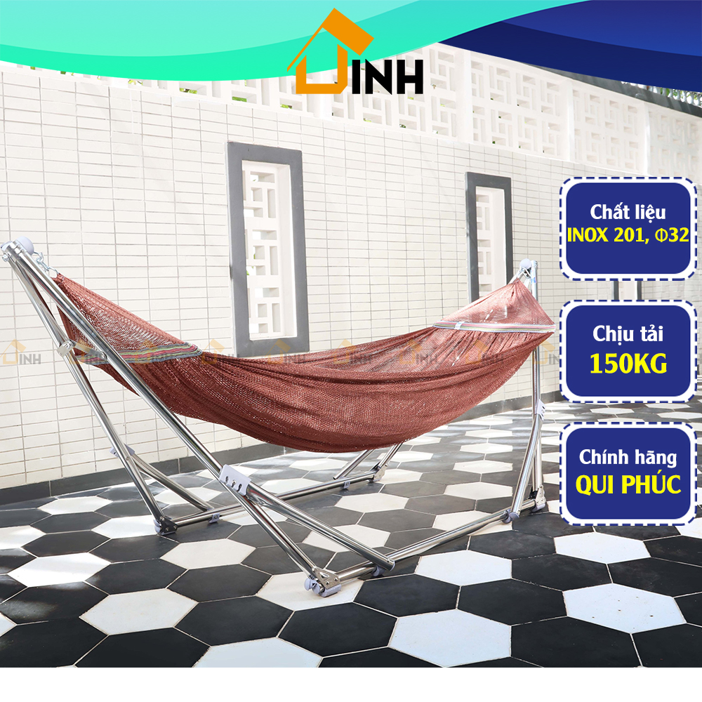 Võng xếp inox Dona Qui Phúc, Khung võng inox phi 32 chịu tải 150kg