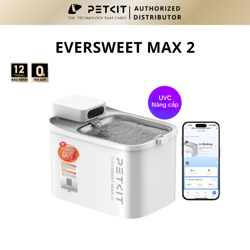  Máy lọc nước cho chó mèo PETKIT Eversweet Max 2 - 3L - Dùng pin sạc 5000mAh 