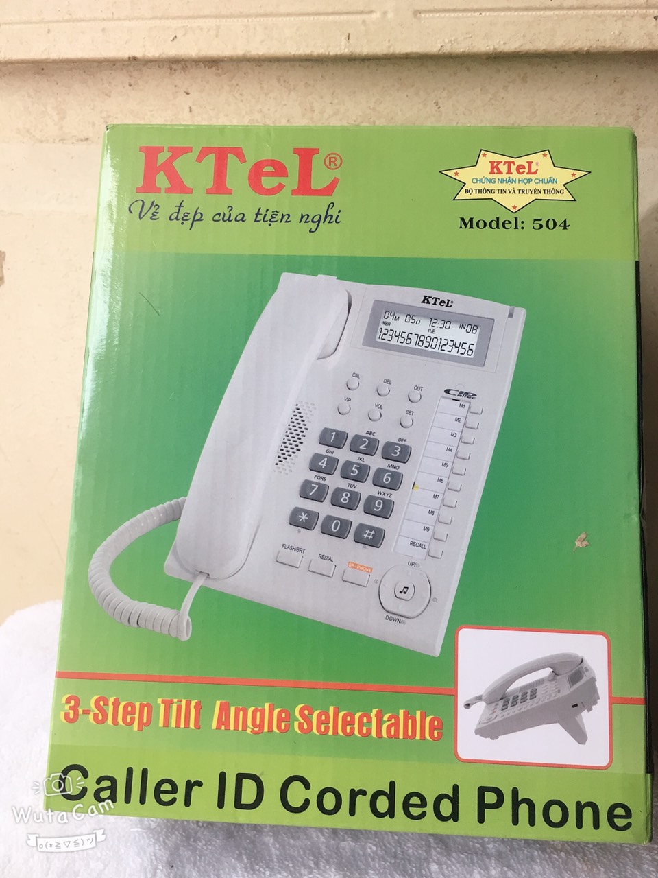 Điện thoại bàn cố định có đây chuông to bàn phím to KTEL 504 màu đen/trắng/xanh ó thể chỉnh đế bàn máy 3 nấc thấp đến cao