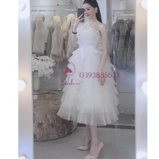 Đầm dự tiệc công chúa tầng hai dây mặc chụp ảnh cưới