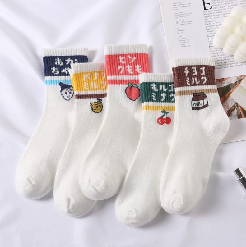 Set 5 đôi tất vớ nữ cao cổ milk, hoa quả