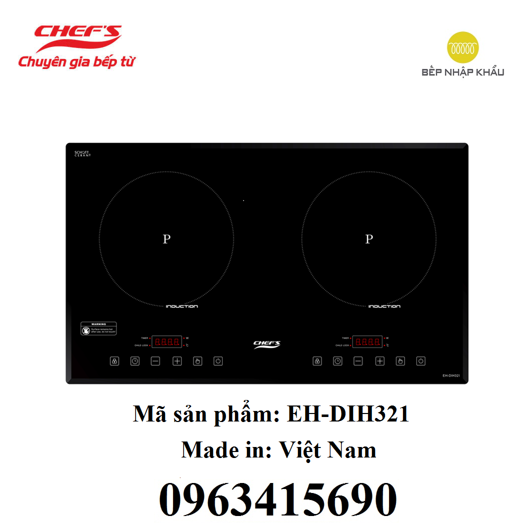 Bếp từ đôi chefs eh-dih321 công suất 3400w - hàng chính hãng