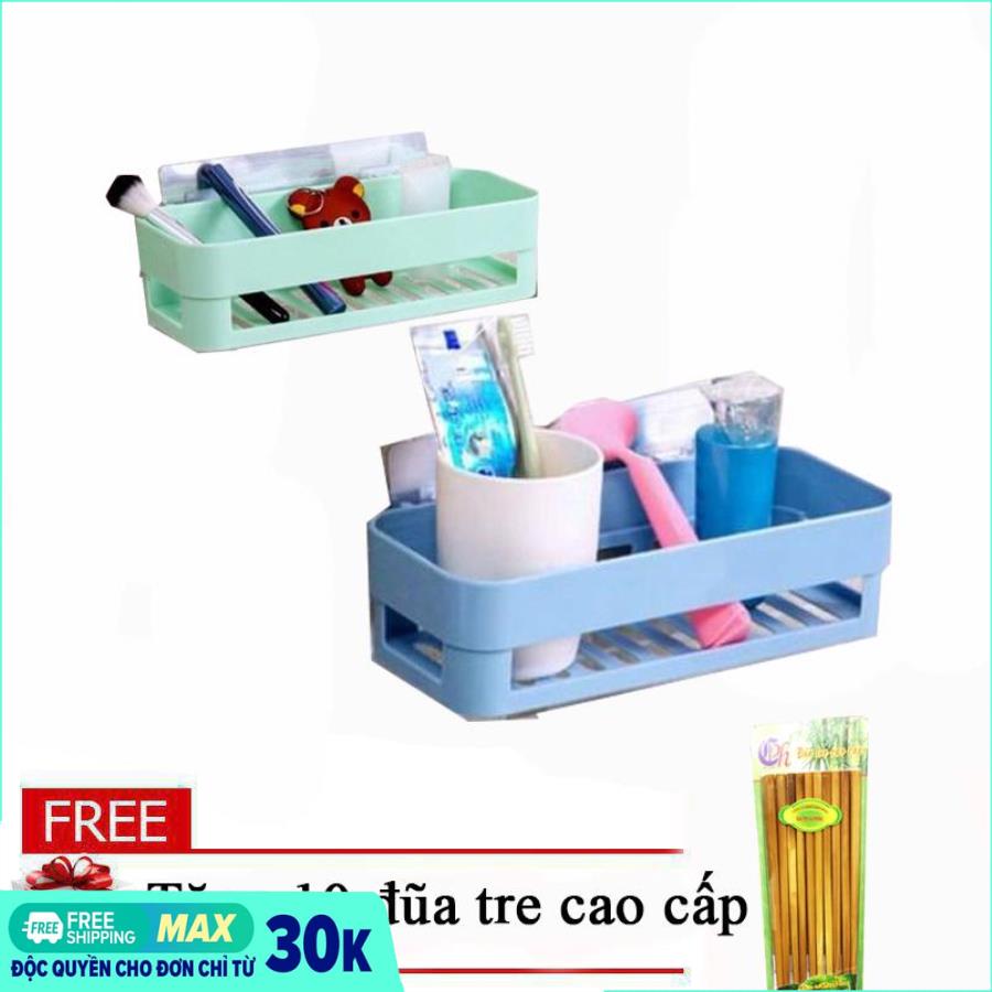 Kệ để đồ nhà tắm dán tường - Kệ nhựa treo tường nhà tắm, nhà bếp dán tường chịu lực + Tặng 10 đũa tre cao cấp