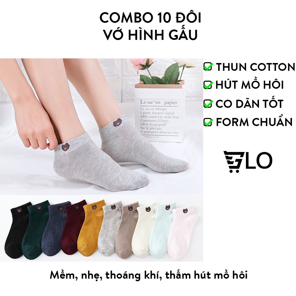 Combo 10 đôi tất vớ chân hình gấu brown nhiều màu
