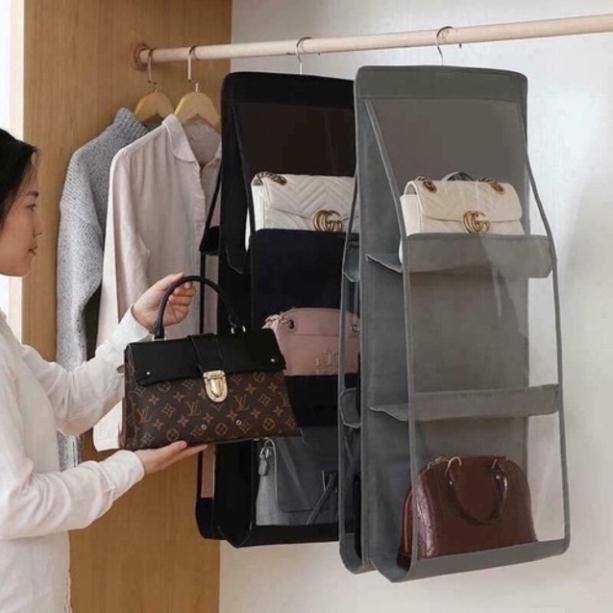 Bộ giá đựng túi xách 6 ngăn gọn gàng tiện lợi tặng 2 móc dính cường lực
