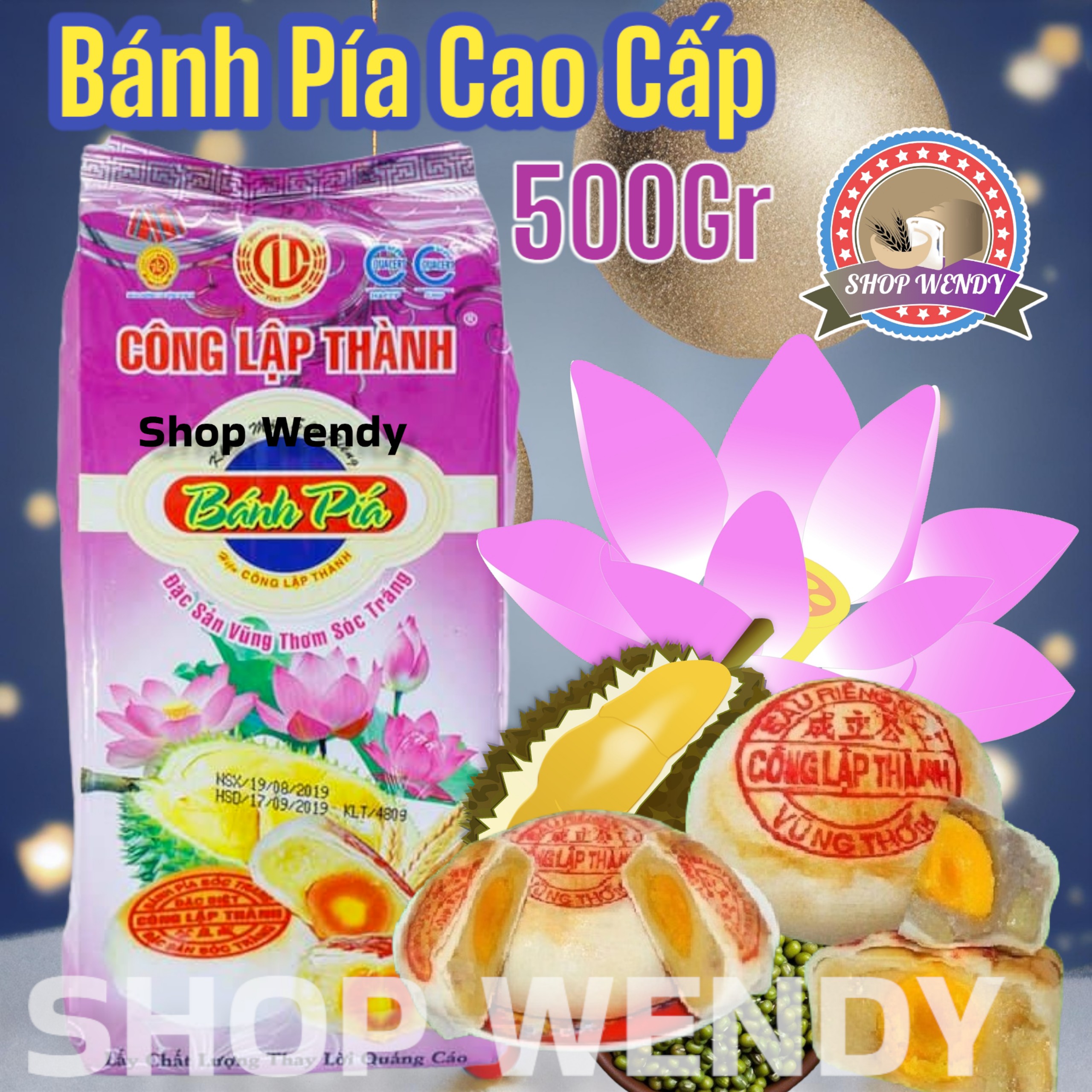 Bánh Pía Đậu Xanh Sầu Riêng Cao Cấp - Công Lập Thành - 500g{ Bánh Trung Thu, Bánh Kẹo, Bánh Pía, Lạp Xưởng, Đặc Sản Sóc Trăng }