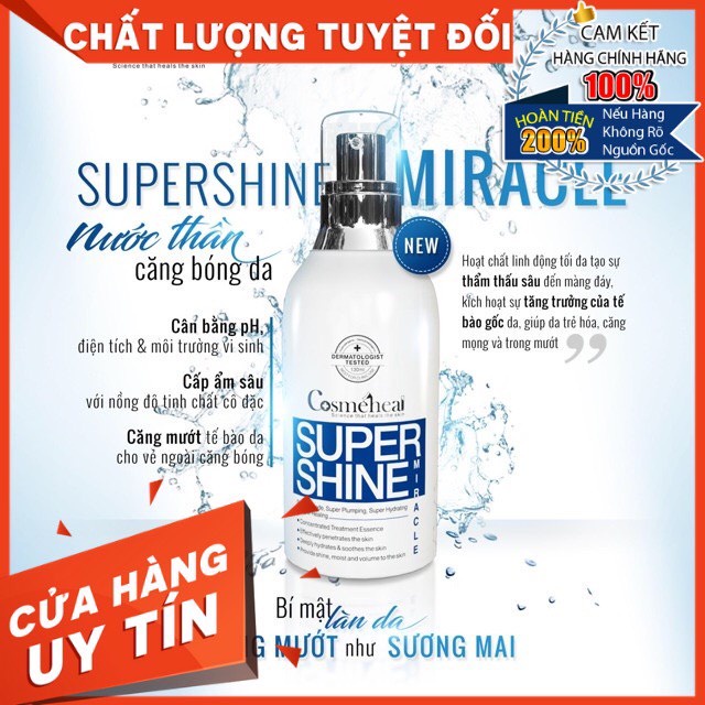Sản phẩm chính hãng 100% nước thần căng bóng da cấp ẩm, làm mềm, căng mịn, trẻ hóa, chống lão hoá cosmeheal super shine miracle.