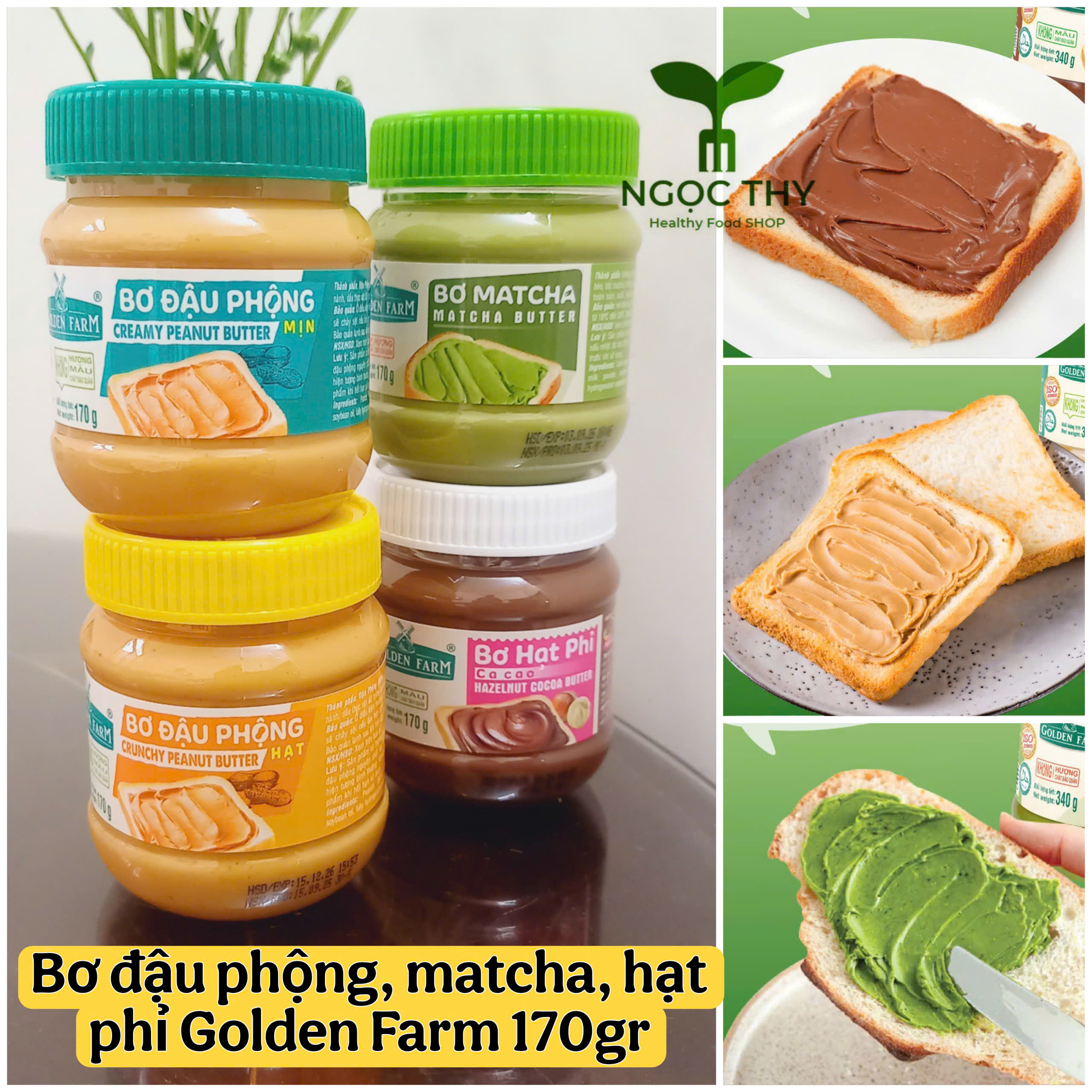 Bơ phết matcha, hạt phỉ, đậu phộng mịn thơm ngon healthy hũ 170gr