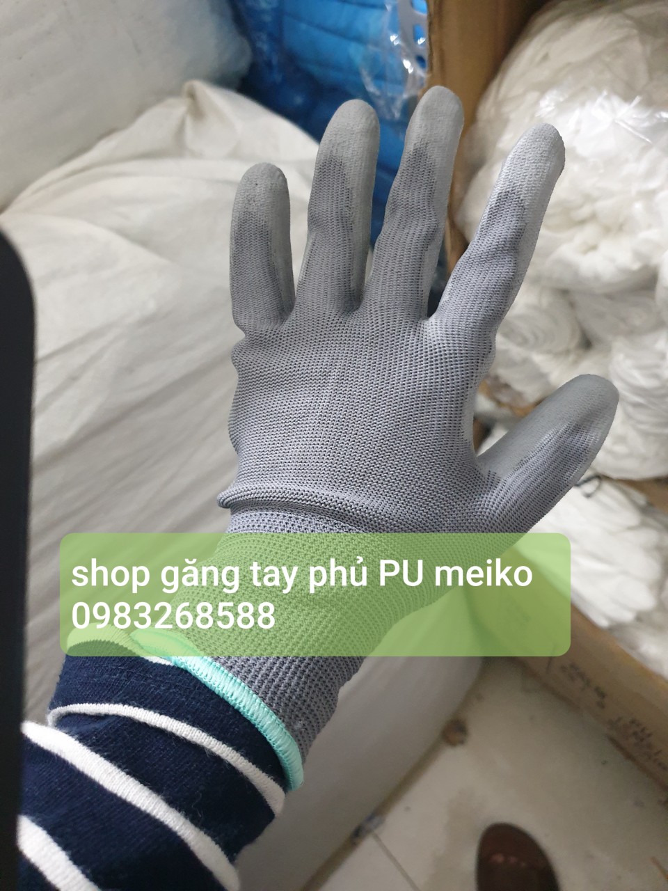 10 đôi găng tay phủ PU lòng bàn tay màu xám