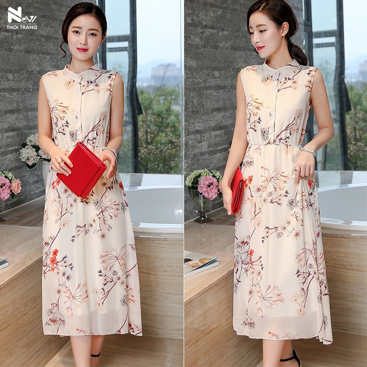 Đầm Voan In Hoa Dáng Dài - New Thoi Trang