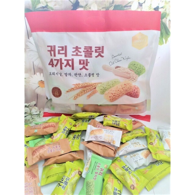 Bánh Yến Mạch Hàn Quốc Premium Quality Organic bịch 380gr. mix 4 vị: sữa, socola, trà xanh, lá dứa.