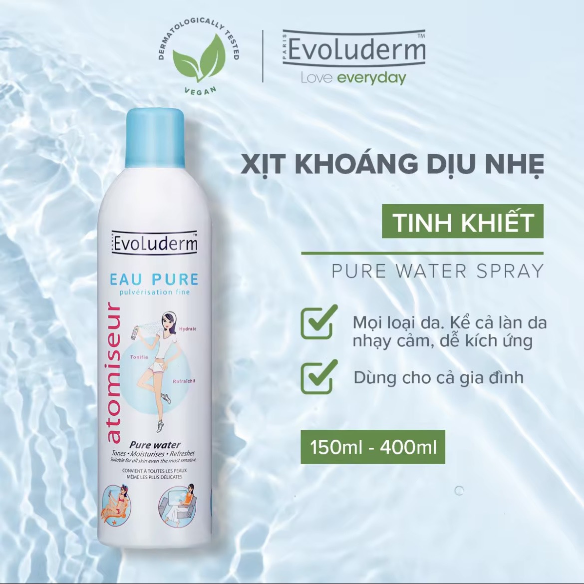 Xịt khoáng evoluderm dưỡng ẩm cấp nước & làm dịu da 400ml tasda