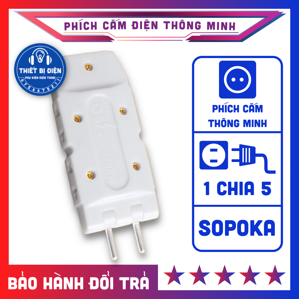 Phích cắm điện thông minh 1 chia ra 5 - chính hãng sopoka q5t