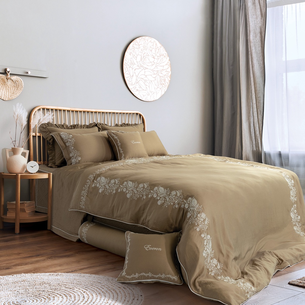 Bộ chăn ga everon tencel hoa đá est23036 họa tiết thêu sang trọng nhiều kích thước