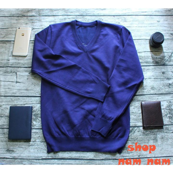 Áo len nam hàng đẹp cổ tim màu xanh đậm - len tim xanh đậm