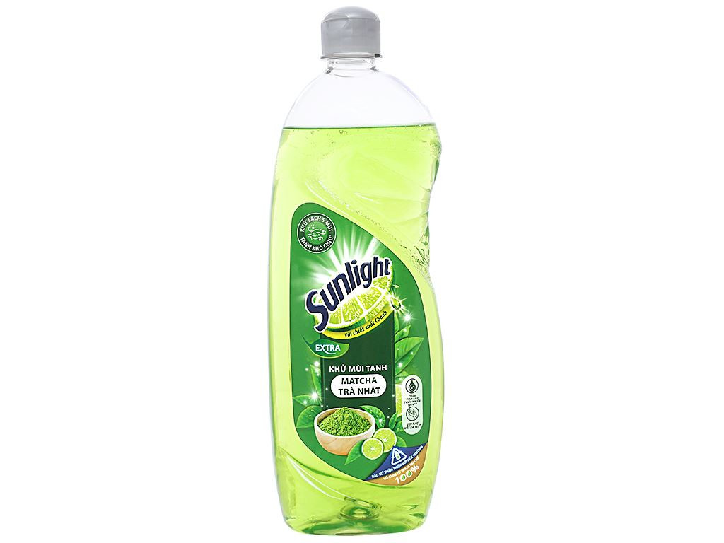 Nước rửa chén Sunlight Extra trà xanh khử 5 mùi tanh chai 725ml