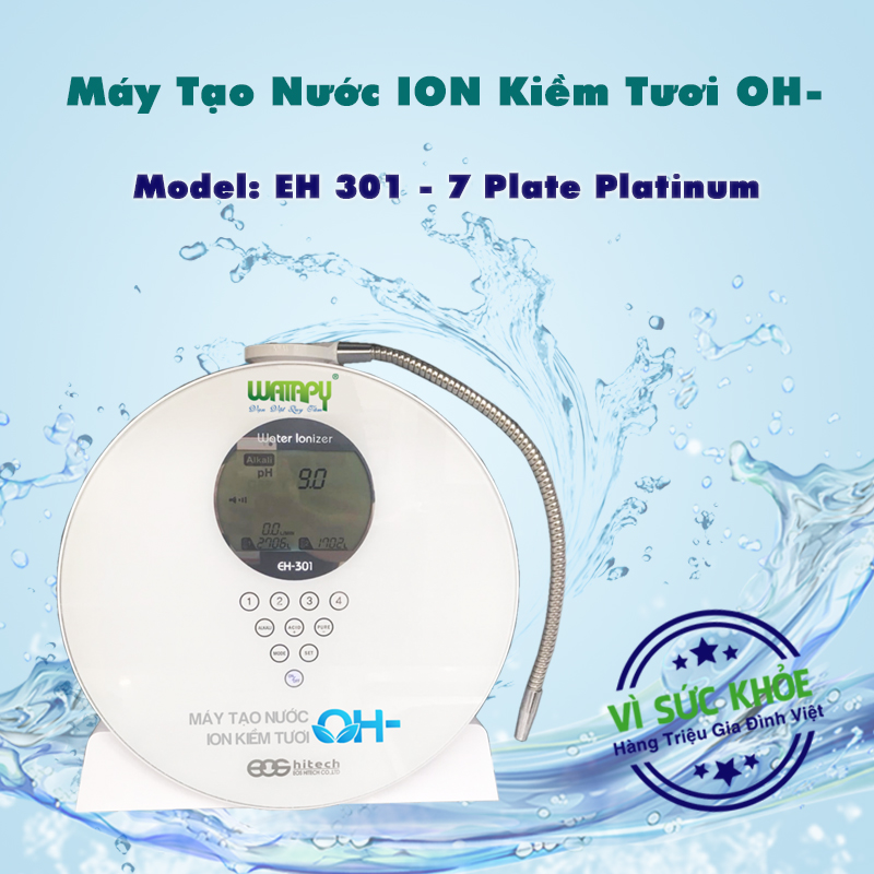 Máy tạo nước ion kiềm tươi oh- eh301 có đế đặt bàn không khoan tường với 9 độ ph uống được cho cả người lớn và trẻ em