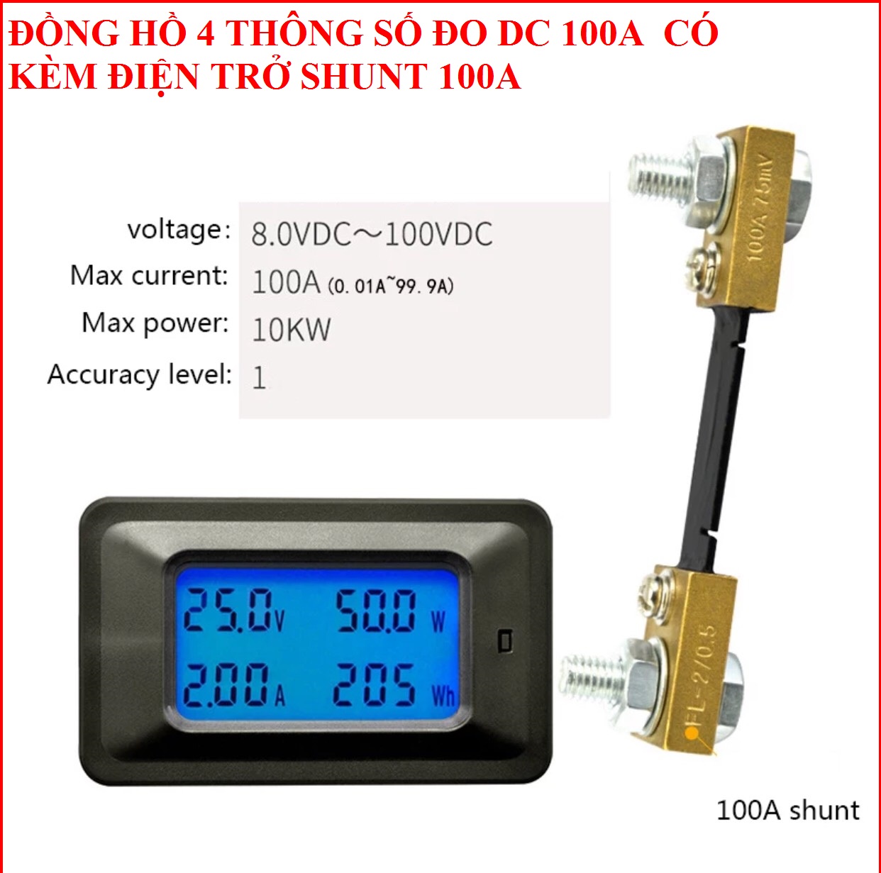 Công tơ điện tử đo công suất dòng áp DC 100A