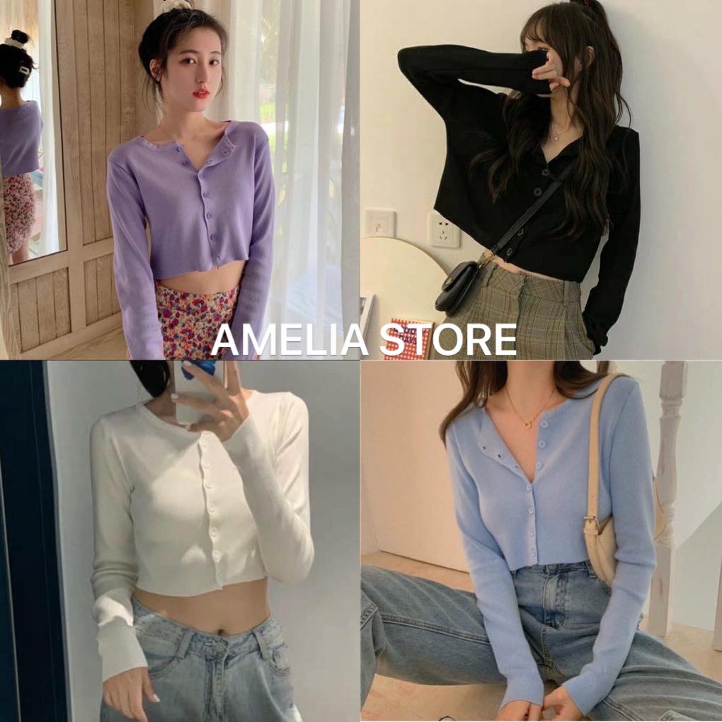 Áo croptop dài tay khuy cài, áo cadigan croptop khuy cài, áo croptop cổ vuông thời trang hàn quốc, AMELIA, Áo nữ, áo thun nữ, áo thun nữ dài tay, áo croptop ulzzang, áo croptop cadigan