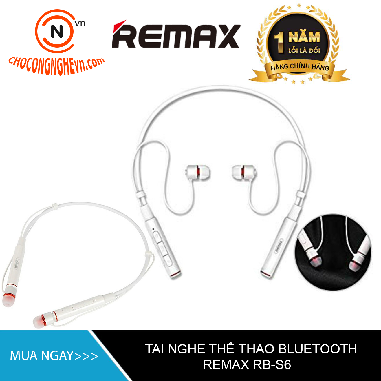 Tai nghe bluetooth nhét tai thể thao đeo cổ remax rb - s6