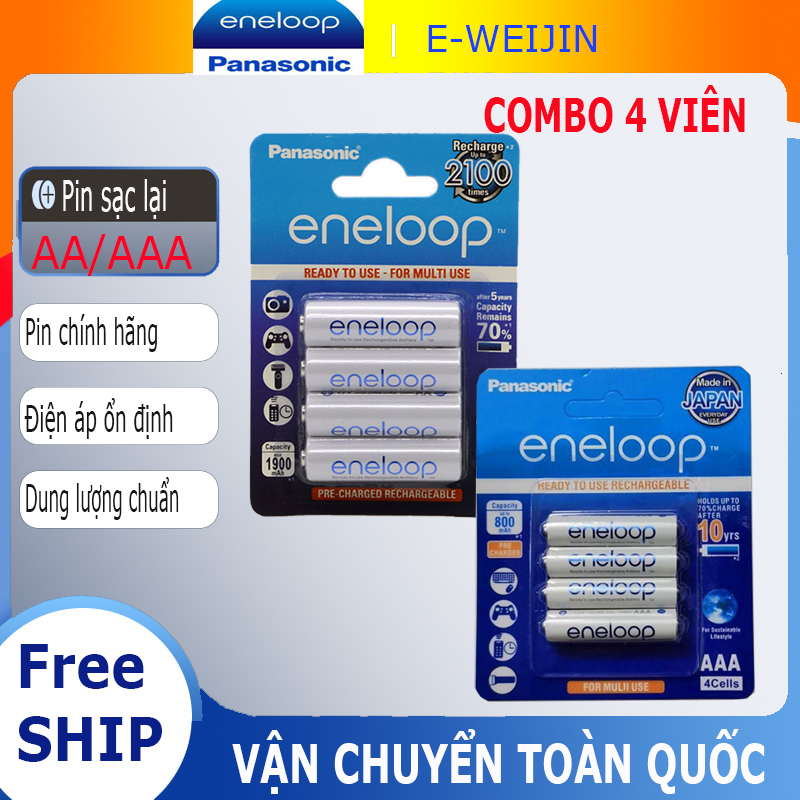   Vỉ 4 viên  Pin sạc Eneloop pin tiểu pin đũa AA AAA Tái Sử Dụng 2100 Lần Độ Bền Cao Tự Xả Thấp 