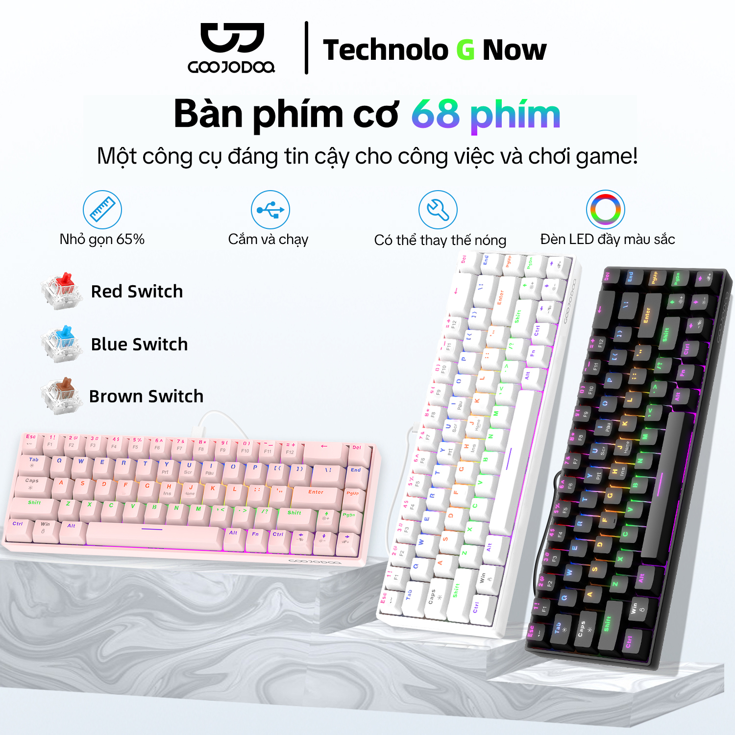 Bàn phím cơ có dây GOOJODOQ 68 phím 3 trục cơ học DIY có thể hoán đổi nóng với hiệu ứng đèn RGB