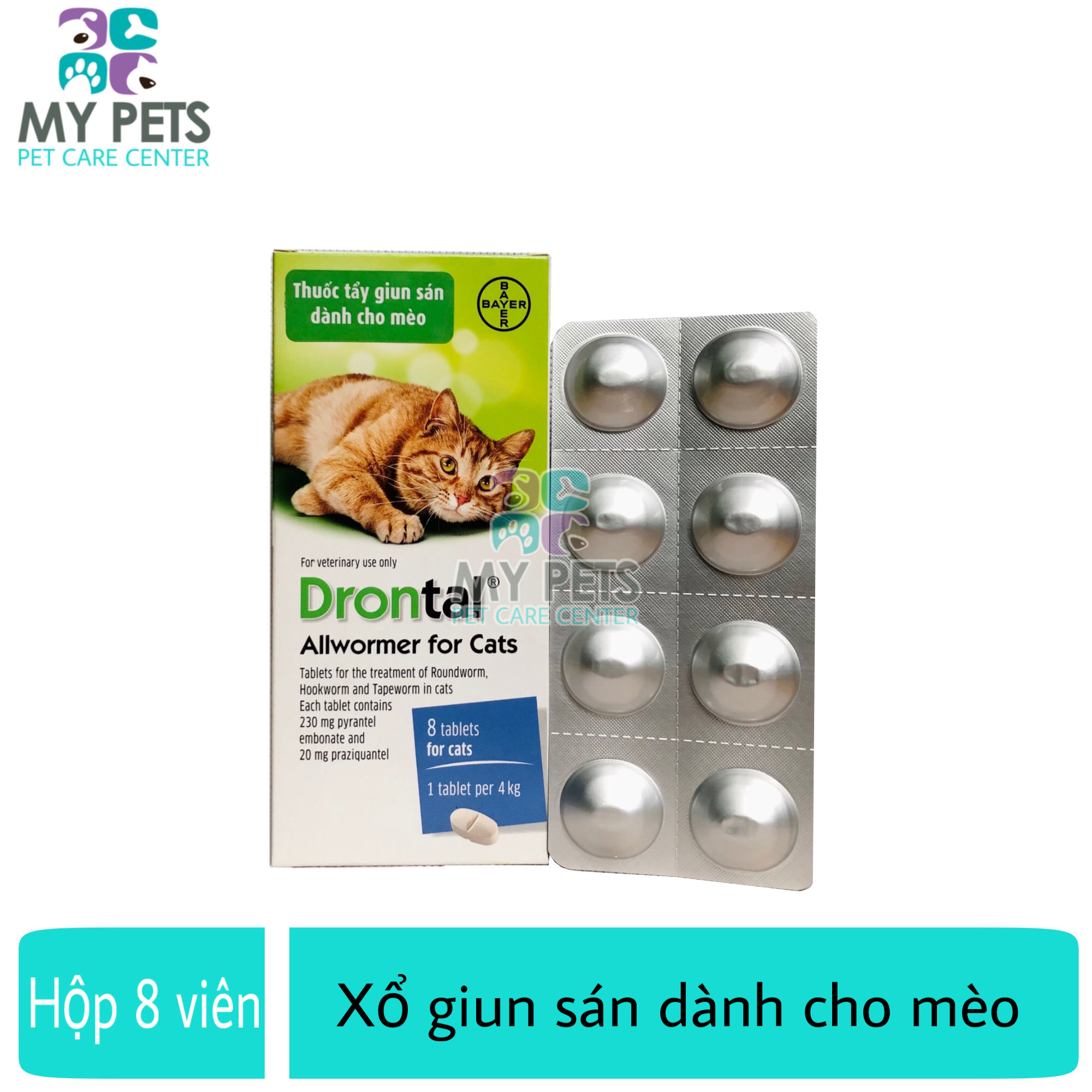 Drontal Cats Viên uống sổ giun sán cho mèo - Lẻ 1 vỉ 8 viên