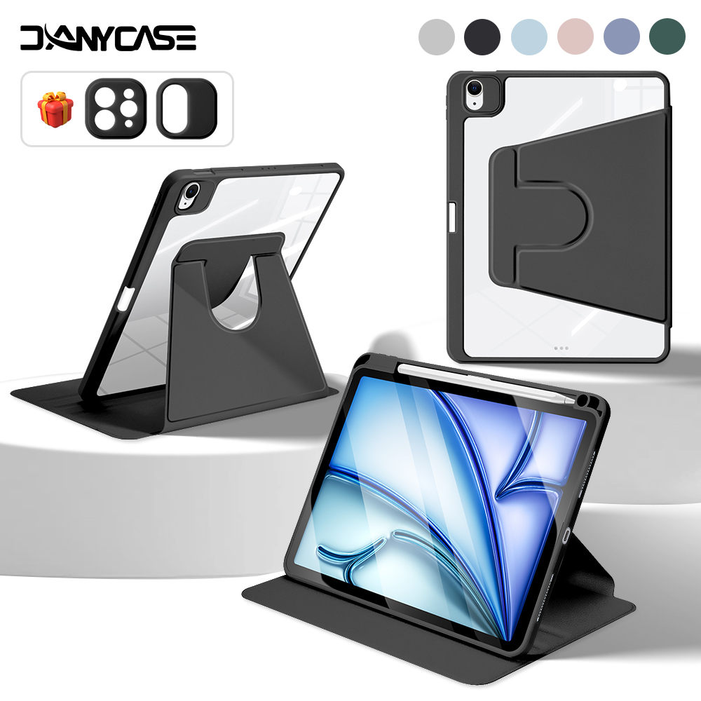 DANYCASE 360° Rotation iPad Case For iPad Pro 11 M4 Pro 13, Air 11 Air 13 M2 M3 Air 4 Air 5 10.9,Pro 12.9 4/5/6th,iPad 7/8/9th 10.2,10th 11th A16,Air 4 Air 5 10.9,Mini 6 Mini 7 A17 Pro 8.3 Tablet Stand Cover with Pencil Holder