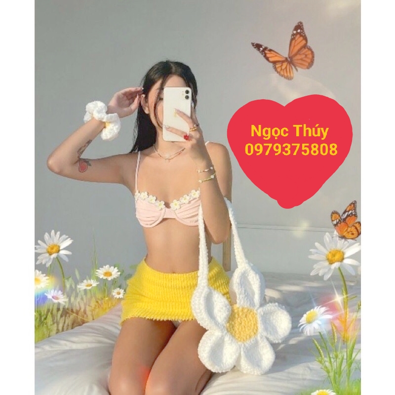 Túi len hoa cúc bloom flower bag - hàng có sẵn