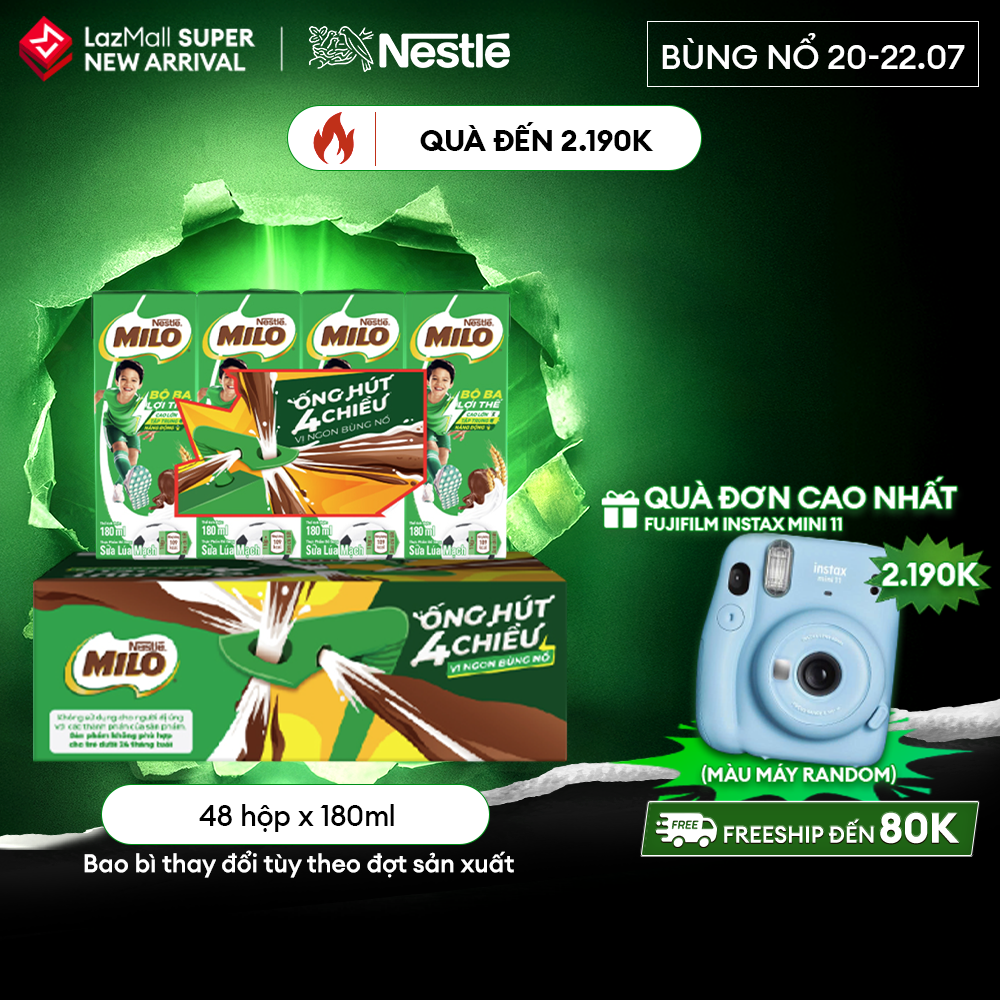 [ƯU ĐÃI THÁNG 7][FREESHIP TOÀN QUỐC] [Phiên bản ống hút 4 chiều] Sữa lúa mạch Nestlé MILO thùng 12 x 180ml (12x4x180ml)