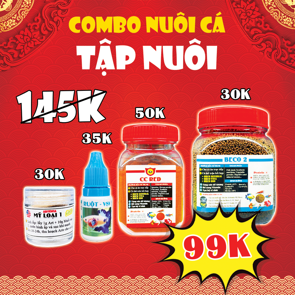 Combo Cám Tập Nuôi - Thức ăn cho cá cảnh betta guppy từ mới đẻ tới lớn 🐣➡️ 🐓