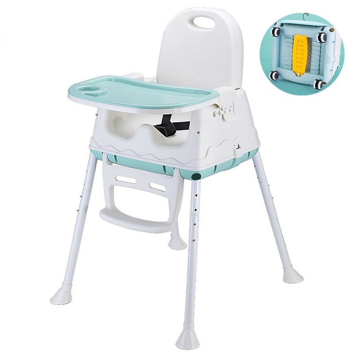 Ghế ăn dặm đa năng cho bé với 07 tính năng - 03 chế độ mang lại sự khác biệt, có đệm và bánh xe ( Tặng 01 yếm tam giác ngẫu nhiên )