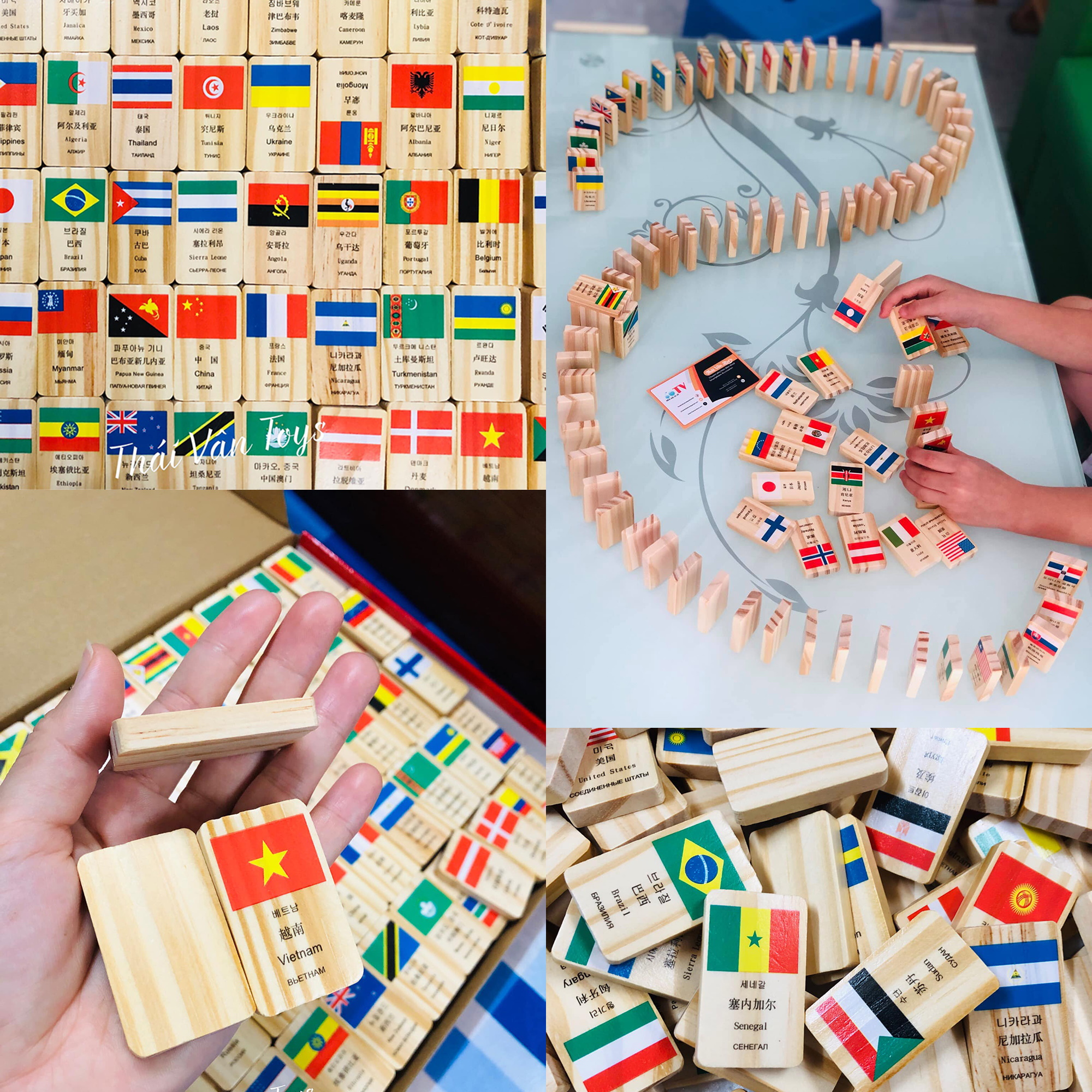 Bộ Domino cờ các nước | Trò chơi xếp cờ Domino 100 quốc gia bằng gỗ cho bé | Đồ chơi xếp gỗ tạo hiệu ứng Domino in hình lá cờ nhiều nước