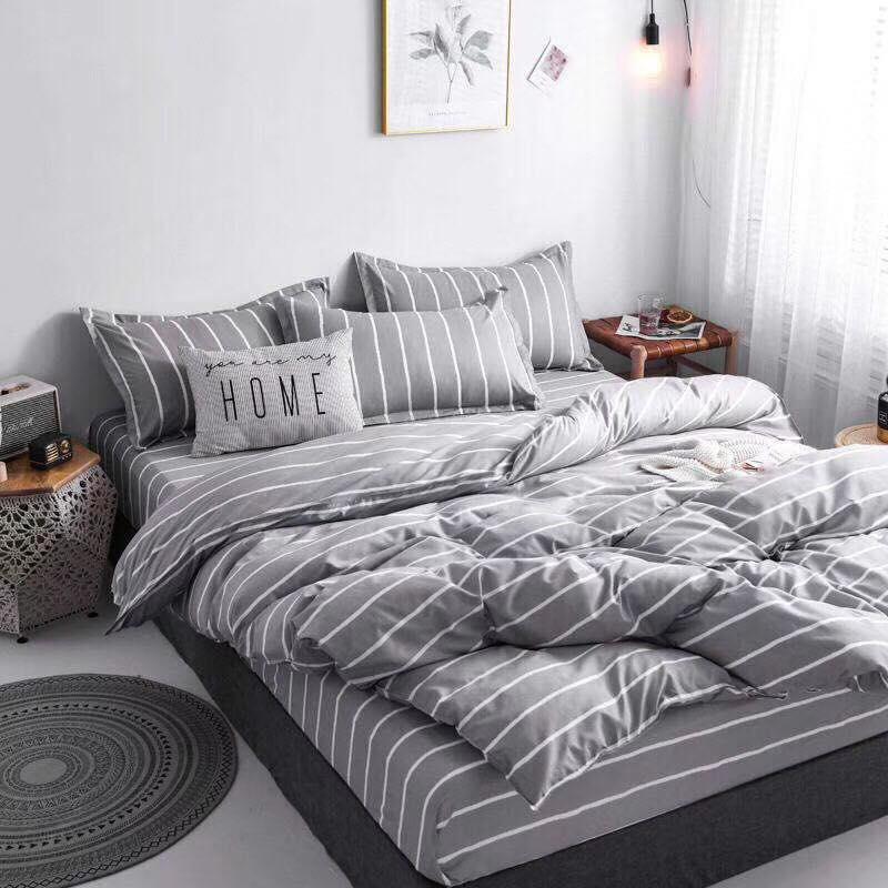BỘ CHĂN GA GỐI 100% COTTON HÀN QUỐC MÀU XÁM KẺ