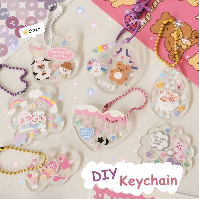 Móc khóa acrylic trong suốt diy tự trang trí phong cách hàn quốc - móc khóa handmade kèm sticker mika mika