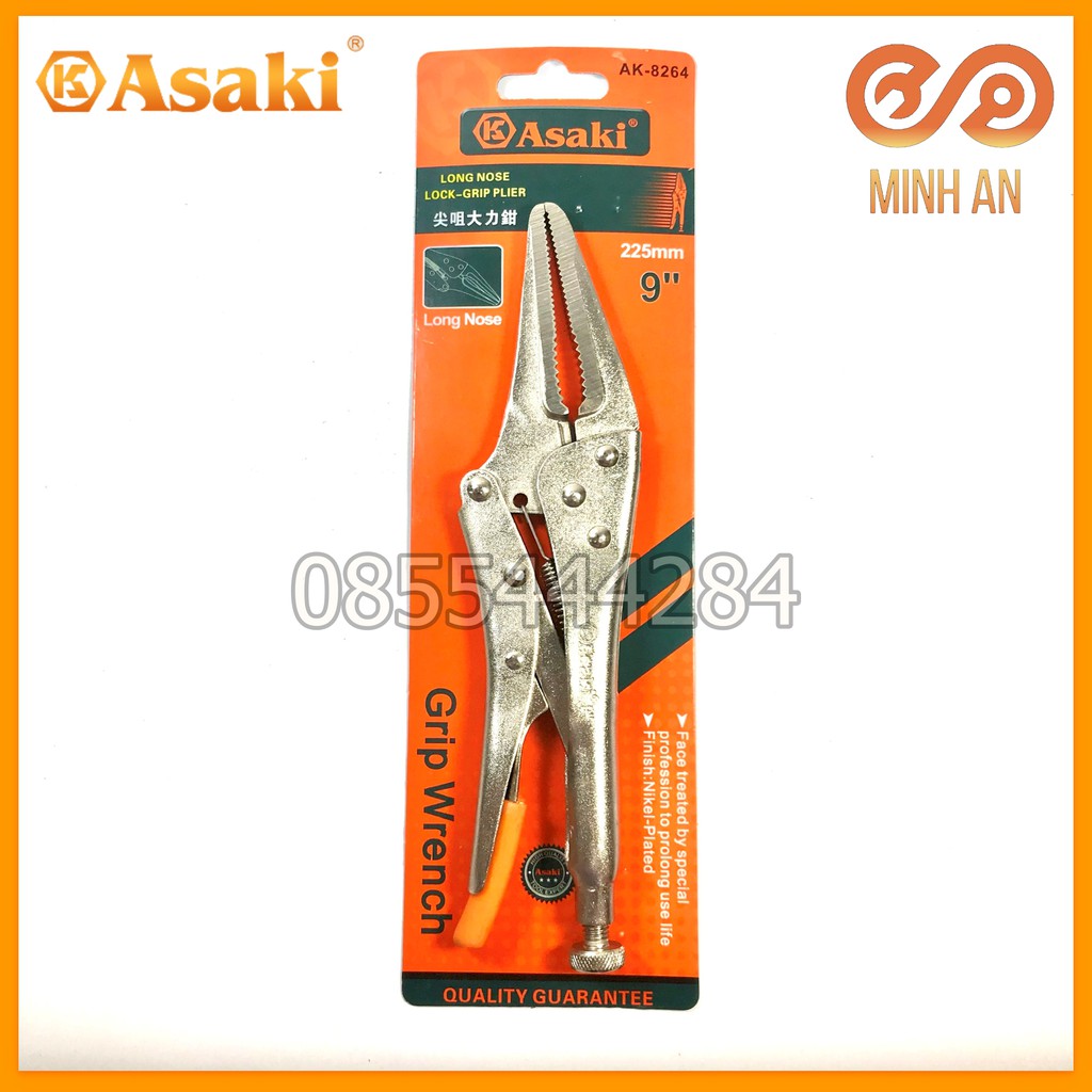 Kìm chết mũi nhọn asaki ak-8264 9inch-225mm