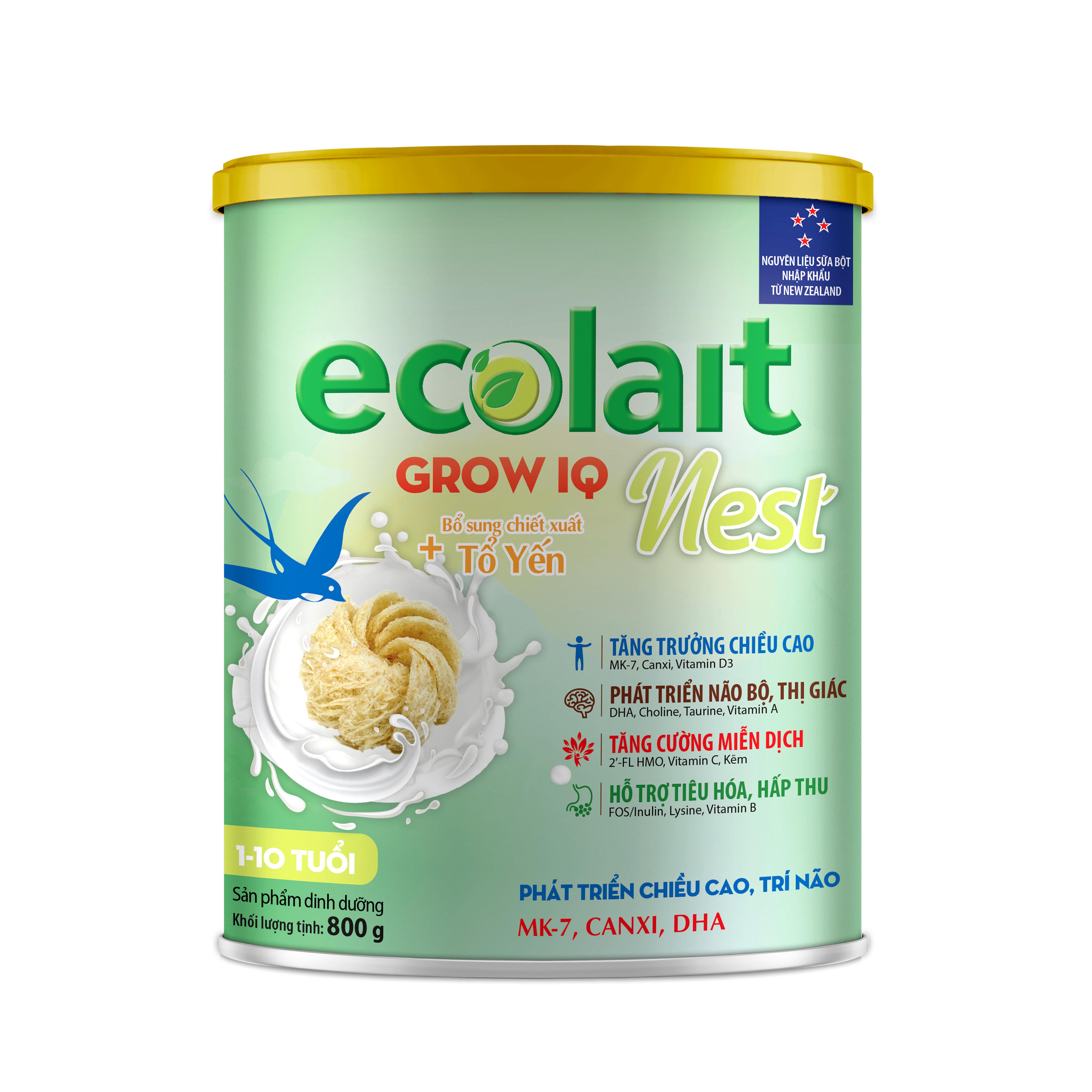Sữa bột Ecolait Nest Grow tăng chiều cao cho bé 1- 10 tuổi 800g