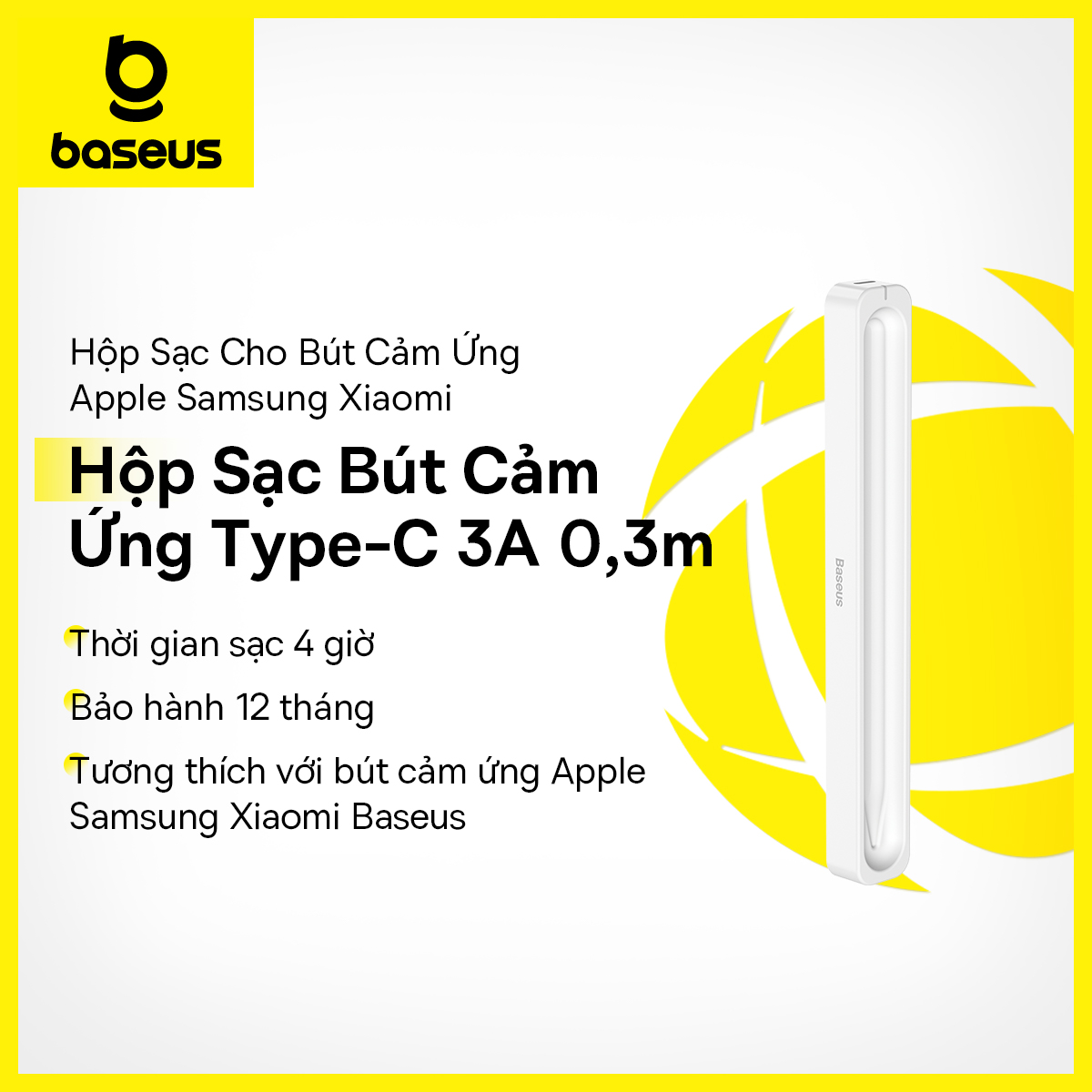 Hộp cáp sạc bút cảm ứng dòng đơn giản Type-C 3A 0,3m cho bút cảm ứng Apple Baseus Styplus