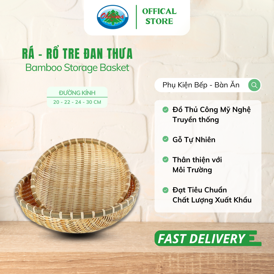 Rá - rổ tre đan thưa ohiama bamboo storage basket size 20 đến 30 cm | đồ thủ công mỹ nghệ hàng vnxk